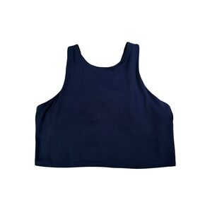 Quince High Neck Crop Tank Top Navy Blue Activewear Sustainable Athleisure M